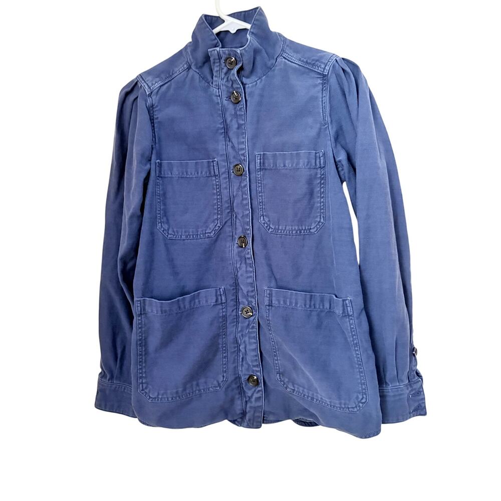 GAP Women's Slub Utility Jacket Sz XS Blue Button Front Field Coat Pockets